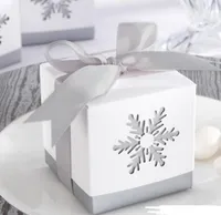 Scatola di caramelle fiocco di neve festa di compleanno di compleanno scatole vuote quadrate con fiocco di nastro grigio regalo di Natale regalo di Natale avvolgere 6X6x6cm