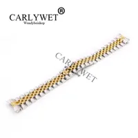 Carlywet 20mm groothandel roestvrij staal jubileum twee tone gouden solide schroefkoppelingen polshorloge riem armband met gebogen einde