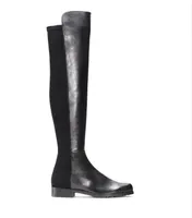 Paris Classic 5050 Bottes élastiques 2.5cm Heel Heel Femmes Automne et hiver Nouveau cuir Chaussures Slim Slim avec Jambes Slim Haute Bottes Long Bottes Filles