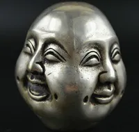 Superba Cina Decorato Miao Argento Carve Life Four Emotions 4 Face Statua del Buddha