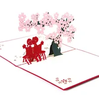 3D Pop Up Origami Paper Laser Cut Greeting Cards Handmade Vintage Cherry & Lover Birthday Postcards DIY Thank You Cards