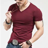Hot Sale Men's v Neck T Shirt 2017 Summer Fashion Men Shirt Short Sleeve Casual Mens Top Tee Cotton Male Fitness T-Shirt