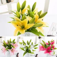 Single 1 PCS 3 Film PVE Lily Simulation Plastic Flower Wedding Decoration Insuments Fake Flowers