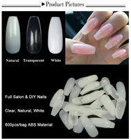 600pcs Bag Nail Art Transparent Natural False Nails Art Tips Flat Shape Full Cover Manicure Fake Nail Tips