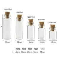 100 piezas Pequeños frascos de vidrio Lindo Mini Deseando Tapón de corcho Botellas de vidrio Frascos Contenedores 0.5ml 1ml 1.5ml 2ml hasta 5ml