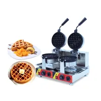 New Commercial Double Head Rotatry Waffle Maker Machine NP656 Máquina de pastel de celosía Bélgica Waffle Maker Fabricante de desayuno