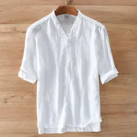 Camisa de alta gama de hombres Ropa de cama Estilo chino Camisa de moda Hombres Verano Camisas blancas Camisas de lino sólido para hombre Camisa masculina 3XL