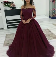 Amandabridal Modeste Lange Mouw Quinceanera Dress Off Shoulder Lace Tulle Masquerade Balljurk Prom Sweet 16 Jurken Plus Size