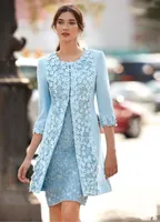 Carla Ruiz 2018 Light Blue Mother Of The Bride Dresses With Jacket Sheath Knee Length Wedding Guest Dress Arabic Short Dress Evening Wear