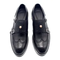 Handmade Monk Strap Rivets Black Formal Suit Dress Shoes Male Oxfords Top Quality Cow leather Men Business Shoe