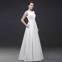 Longo Cetim Modesto Vestido de casamento Branco Sem Mangas A Linha Mulheres Vestidos de Casamento Formais Sem Cauda Lace-up Encerramento