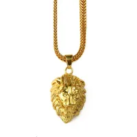 Mens Gold Lion Head Charm 29.5In Franco Chain Hip Hop Golden Crown King Lion Pendant Halsband Män Kvinnor
