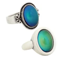 2PCS Lovely Silver Plated Mood Stone Ring Womens Change Color Emotion Feeling Alloy Jewelry RS009-010