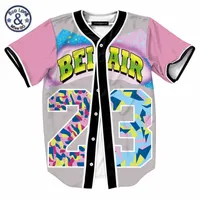 Mens Single Breasted 3D Shirt Streetwear Hip Hop Summer T Shirt Bel Air 23 Fresh Prince Chill Flower Overshirt Baseball Jersey