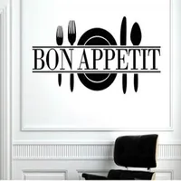Bon Appetit Винил кухни маркировочного Wall поговорки Home Decor Art наклейки стены стикеры Столовая Кухня Гостиная Декор 60X25CM, черный