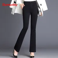 Dunayskiy Kadınlar Bahar Siyah Lacivert Katı Uzun Parlama Pantolon Resmi Ofis Lady Yüksek Bel Pantolon Zarif Ince Iş Takım Elbise D1892603