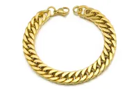 Charm Armband Guldpläterad Rostfritt stål Curb Cuban Chain Mens Smycken 8,7 "Lång 10mm bred, grossist WB003
