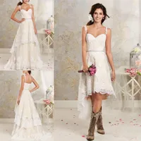 Removable Skirt Lace A Line Wedding Dresses Spaghetti Straps Applique High Low Country Summer Beach Wedding Bridal Gowns BA1855
