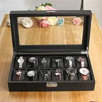 Leatherette 12 Slot Carbon Watch Box Fiber Design Jewelry Display Storage Holder Winder Black Large Watchs Box saat kutusu1249e