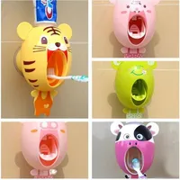かわいい漫画動物の自動歯磨き粉ディスペンサーの壁のマウントスタンドの浴室の歯ペースト分配ツールタイガー/うさぎ美しい