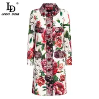 LD Линда делла 2018 новая осень женщины пальто мода куртка однобортный цветок розы элегантный цветочный принт верхняя одежда пальто