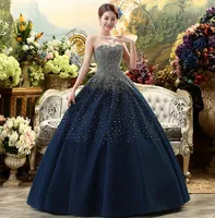 Werbowy New Dark Blue High-Grade Sequins Sexy Tube Top Dresses Tulle Large Hand-beaded Pants Skirt Prom Dresses HY1617