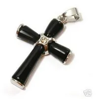 superbe agates noires 18KGP croix Femmes Bijoux Pendentif Collier