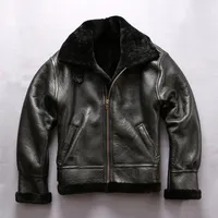 AVIREXFLY Sheepskin Leather Jacket with Fur B3 Air Force Flight Suit Lapel Neck Winer Coats YKK Zipper