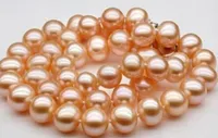 Snabb gratis frakt äkta nya fina äkta pärla smycken 50cm lång 10mm riktigt naturligt södra hav guld rosa pärlhalsband 14 k