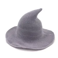 Cotton Knitted Witch Hat Cap Casual Wide Brim Bucket Hats Women Funny Folding Magic Wizard Hat Solid Color Chapeau for female