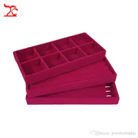 High-top Ring Chain Compartment Jewelry Display Tray Set Red Velvet 3pcs