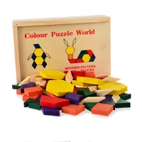 Träformar Tangram Pussel Box Leksaker För Barn Brain och Boards Classic 60 Solid Jigsaw Pussel Fabrikskostnad Billiga Partihandel 2 Sets eller mer