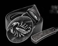 Novelty Cowskin Leather belt Delicate personality belt buckle pattern Scorpion Lucky Cross with Defence Knifs