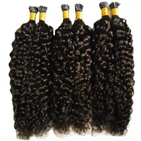 Mongolian afro Kinky Curly Hair Queratina Vara Ponta Do Cabelo Extensões 300g Pre Ligado Eu Ponta Da Extensão Do Cabelo Cápsulas Fusão Humana