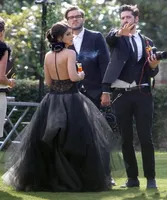 2019 Modern Country Garden Black Wedding Dresses Tulle Koronki Halter Sexy Backless Suknia Ślubna Tanie Custom