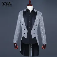 Mens Night Club Bling Sequins Tailcoat Stage Clothes Blazer Suit Jacket Slim Fit Magic Performance Shiny Outerwear Blazer 3XL