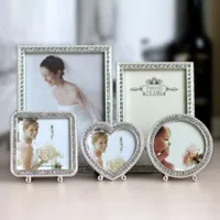 3&quot; 7&quot; 6 Inch Wedding Photo Frame Shiny Silver Metal Picture Framework Mirror love Heart shape circle square rectangle