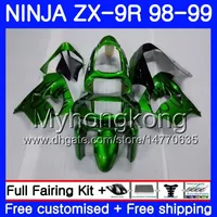 Kropp för Kawasaki ZX 9 R ZX900 ZX9 R ZX9R 98 99 00 220HM.43 ZX 900 900cc ZX 9R 98 99 ZX-9R 1998 1999 2000 Green Black Fairing Kit