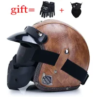 Latest Leather 3/4 Open Face Motorcycle Helmet Vintage Cruiser Chopper Scooter Retro Helmet Cafe  Motorcycle