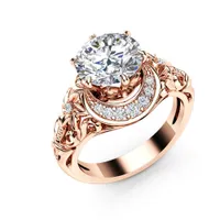2020 Fashion Openwork Floral Engagement Ring Ladies Kopparpläterad Rose Gold Inlaid