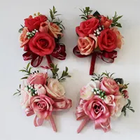 結婚式の好意のコサージュの花の手作りのプロム人工絹のローズピンの花の花嫁の花嫁介添人の装飾ブーケ熱い販売6 8hy Yy