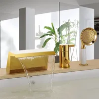Ücretsiz gemi Altın Pvd 3 Parça yaygın Şelale Banyo Banyo Roma Küvet duş musluk