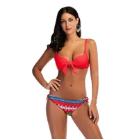 2018 New High Waist Bikini Set Mulheres Imprimir Sexy Push Up Bikini Padding Duas Peças Swimsuit Halter Maiô Vermelho S-2xl fábrica venda inteira