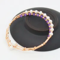 Мода пресноводный жемчуг браслет розовое золото медь браслет стенд с пресноводной белый жемчуг браслет оптом