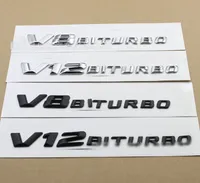 Alta qualità 3D ABS V12 V8 Biturbo Lettera Biturbo Logo Emblem Badge Side Side Side Sticker per Mercedes Benz AMG BMW Mazda Chevrolet Skoda