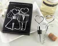 Party Favor Heart Combination Wine Corkscrew Opener and Wine Bottle Stopper Set Wedding Souvenirs Gäster 60st (30Pairs)