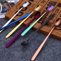 304 Stainless Steel Square Head Ice Spoons Home Kitchen Supplies Long Handle Coffee Dessert Gold Cocktail Stirring Scoops drop ship