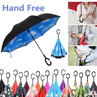 فريدة من نوعها في الهواء في الهواء الطلق مظلة مقلوبة الإبداعية الأيدي الحرة موقف مظلة مظلة مظلة يندبروف عكس قابلة للطي طبقة مزدوجة c- هوك مظلات