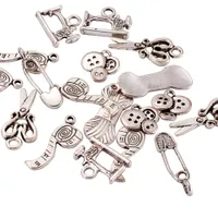 Sewing Knitting Themed Tibetan Style Alloy Pendants Scissor Pipe Safety Pin Yarn Clew Button Sewing Machine Charms Diy Jewelry 2set