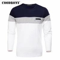 COODRONY T-Shirt Männer 2018 Frühling Herbst Neue Langarm Oansatz T-shirt Männer Marke Kleidung Mode Patchwork Baumwolle T-Stück Tops 7622
